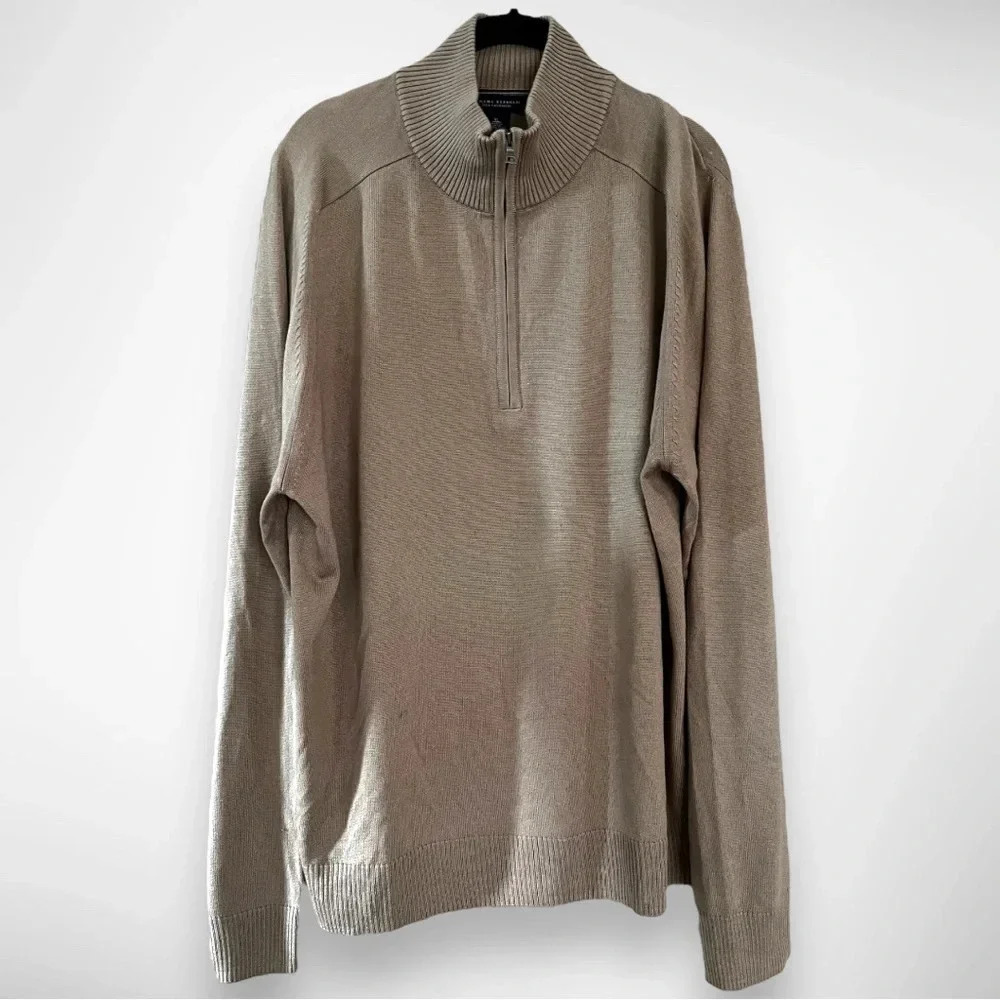 BANANA REPUBLIC Men's Tan‎ Silk Cashmere 1/4 Zipper Sweater XL | EUC